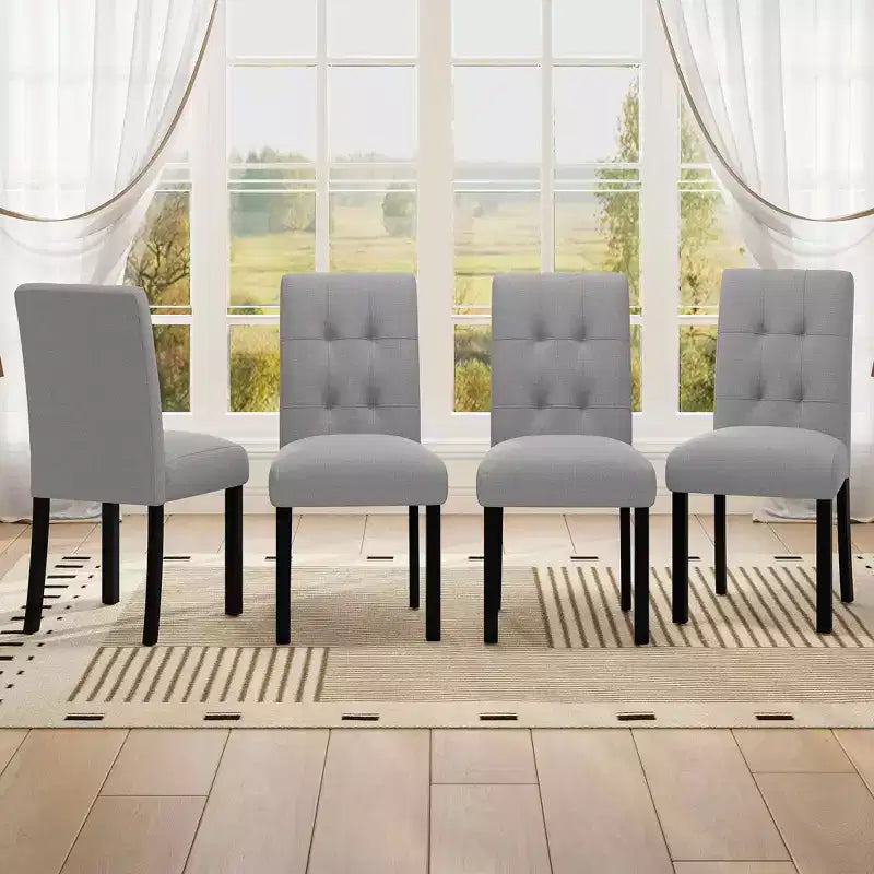 Chaise de salle à manger capitonnée moderne, rembourrée en lin, pieds en bois d'hévéa noir
