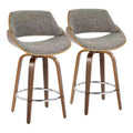 Set of 2 Fabrizzi Counter Height Barstools Walnut/Chrome/Gray: Swivel, Upholstered, Wood Frame - LumiSource