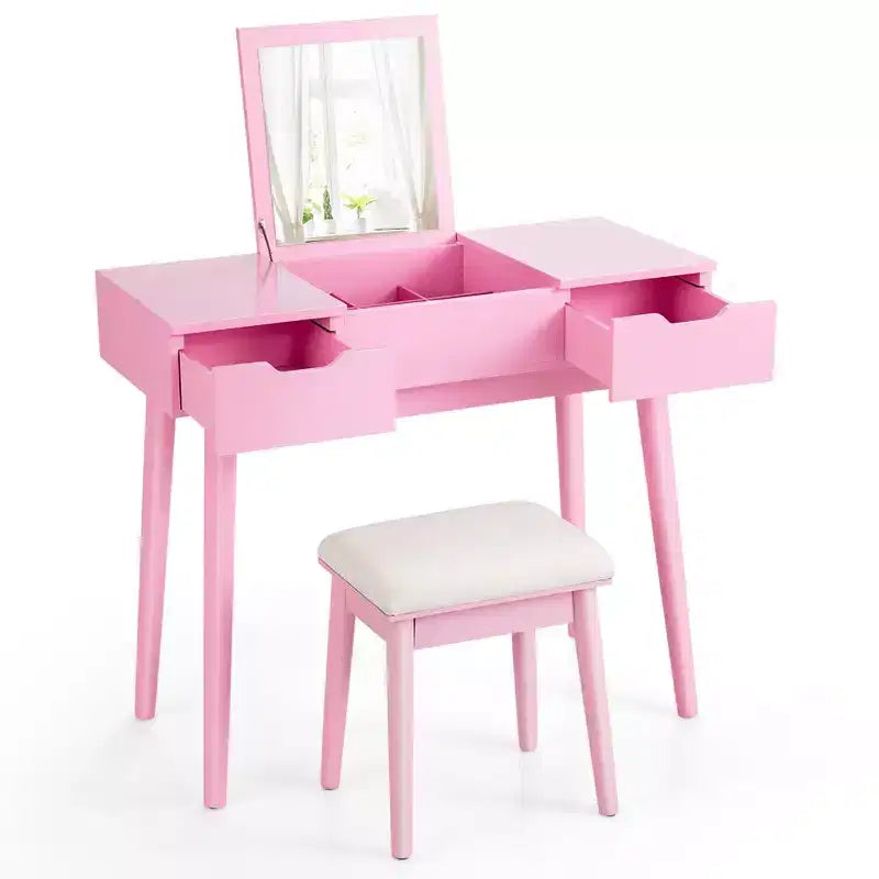 Table de toilette avec miroir rabattable, tiroirs, 9 séparateurs, bureau d'écriture pour maquillage