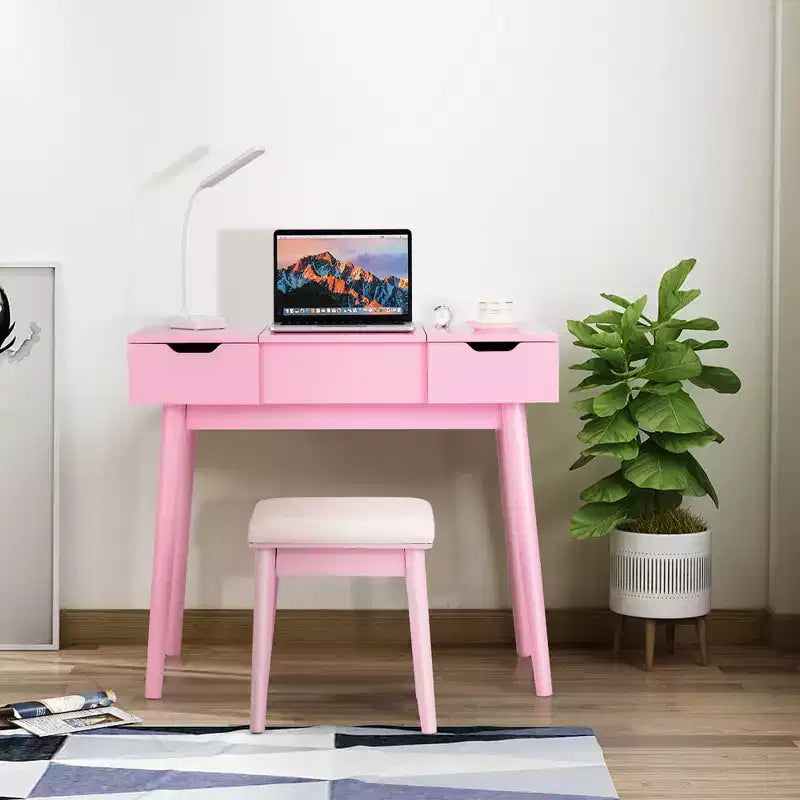Table de toilette avec miroir rabattable, tiroirs, 9 séparateurs, bureau d'écriture pour maquillage