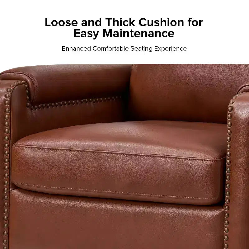 Fauteuil en cuir véritable avec coussin amovible et clous décoratifs