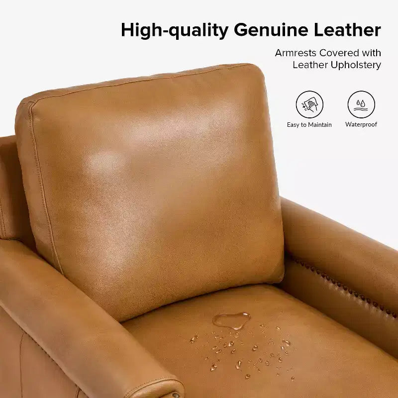 Fauteuil en cuir véritable avec coussin amovible et clous décoratifs