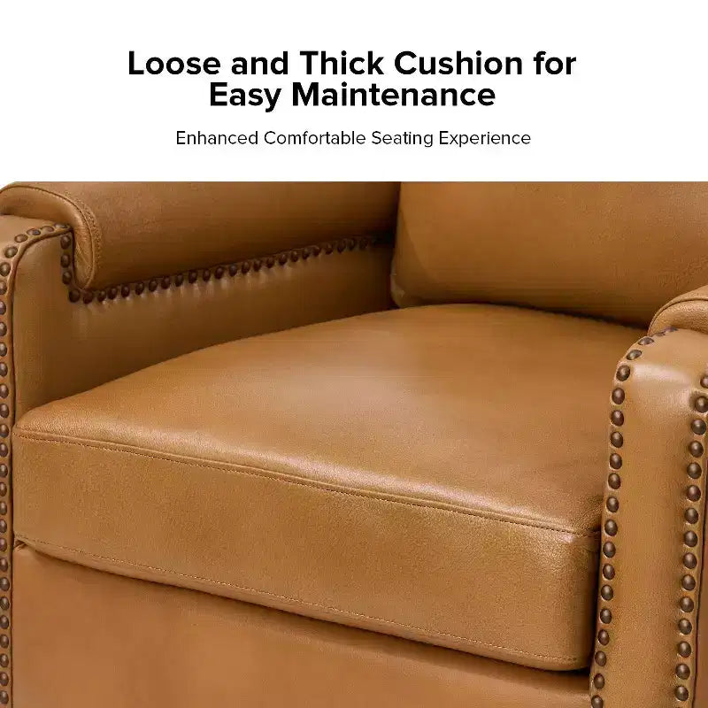 Fauteuil en cuir véritable avec coussin amovible et clous décoratifs