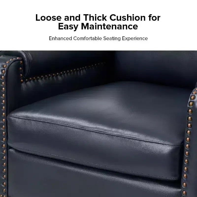 Fauteuil en cuir véritable avec coussin amovible et clous décoratifs