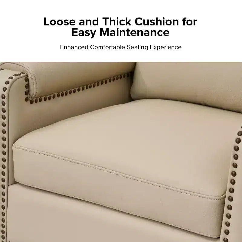 Fauteuil en cuir véritable avec coussin amovible et clous décoratifs
