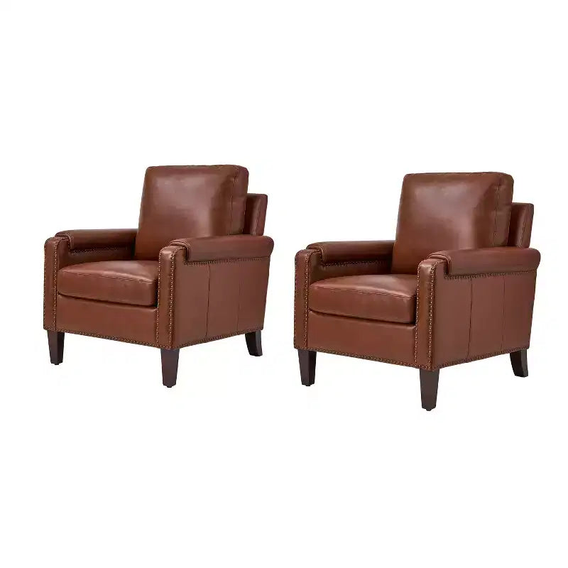 Fauteuil en cuir véritable avec coussin amovible et clous décoratifs