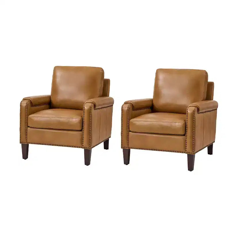 Fauteuil en cuir véritable avec coussin amovible et clous décoratifs