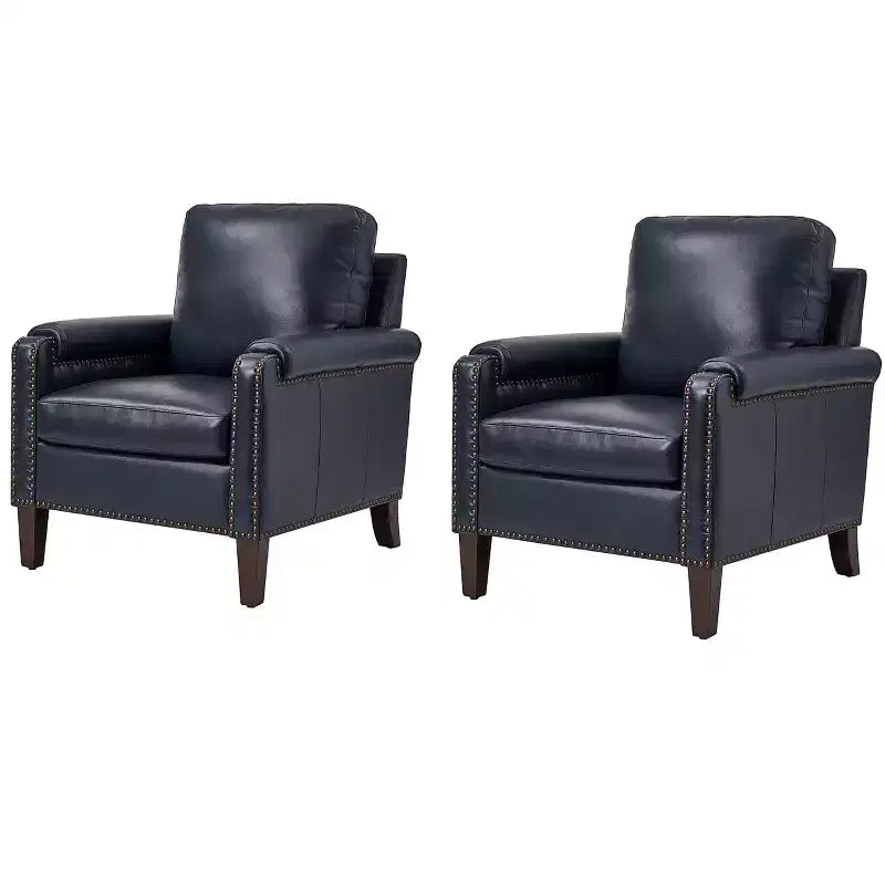 Fauteuil en cuir véritable avec coussin amovible et clous décoratifs