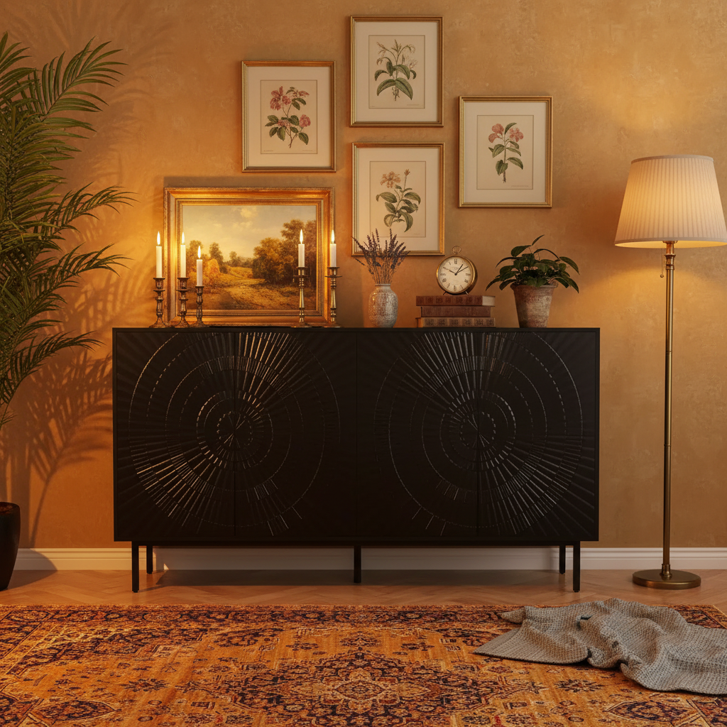 Modern Black Sideboard Buffet Cabinet